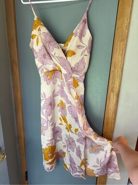 Floral Slip Midi Dress in Cream with Lavender & Mustard